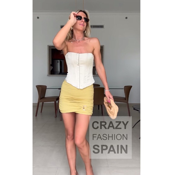 ZARA CORSET TOP SATIN LIME GREEN Yellow - Picture 2 of 3